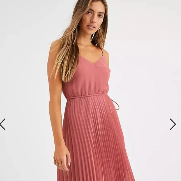 white christmas dresses Asos Design Twist Front Pleated Cami Midi Dress With Belt In Rose Pink main image 1